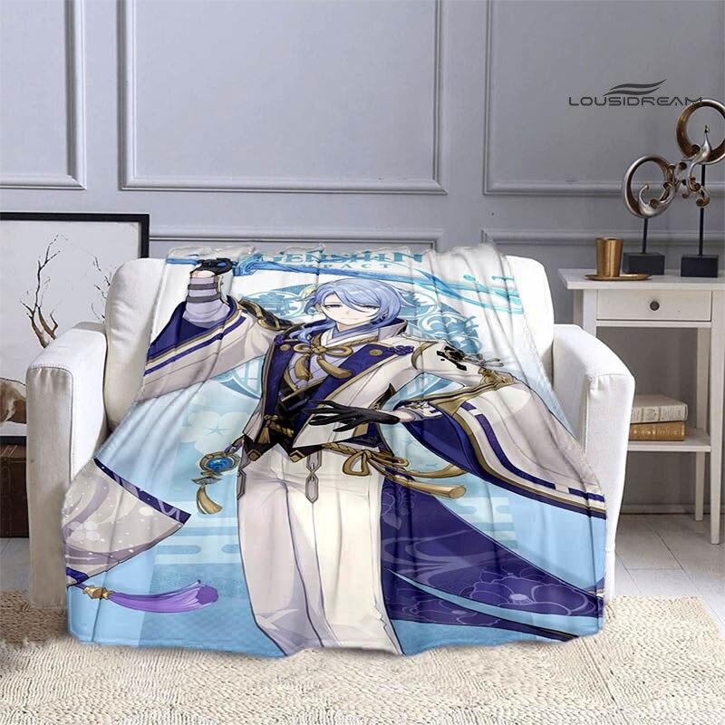 Deka Genshin s kresleným potiskem flanelová měkká a pohodlná deka rozkládací pohovka, kterou musíte mít jako dárek k narozeninám