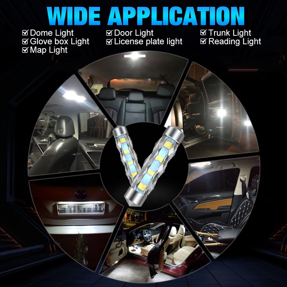10Pcs C5W LED Car Interior Dome Map Festoon Lamp 31mm 36mm 39mm 41mm Dual-side Beam License Plate Light Trunk Bulbs C10W 2835 8SMD 12V DC 6000K White