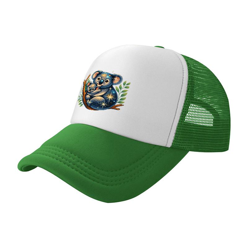 Koala Bear Starry Night Design Mesh Trucker Hat Breathable Adjustable Cap for Outdoor Activities and Casual Wear