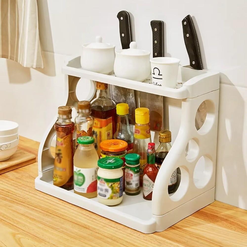 New Double Layer Kitchen Storage Rack Space Saving Multi-function Condiment Holder Large Capacity Spice Rack Kitchen Use