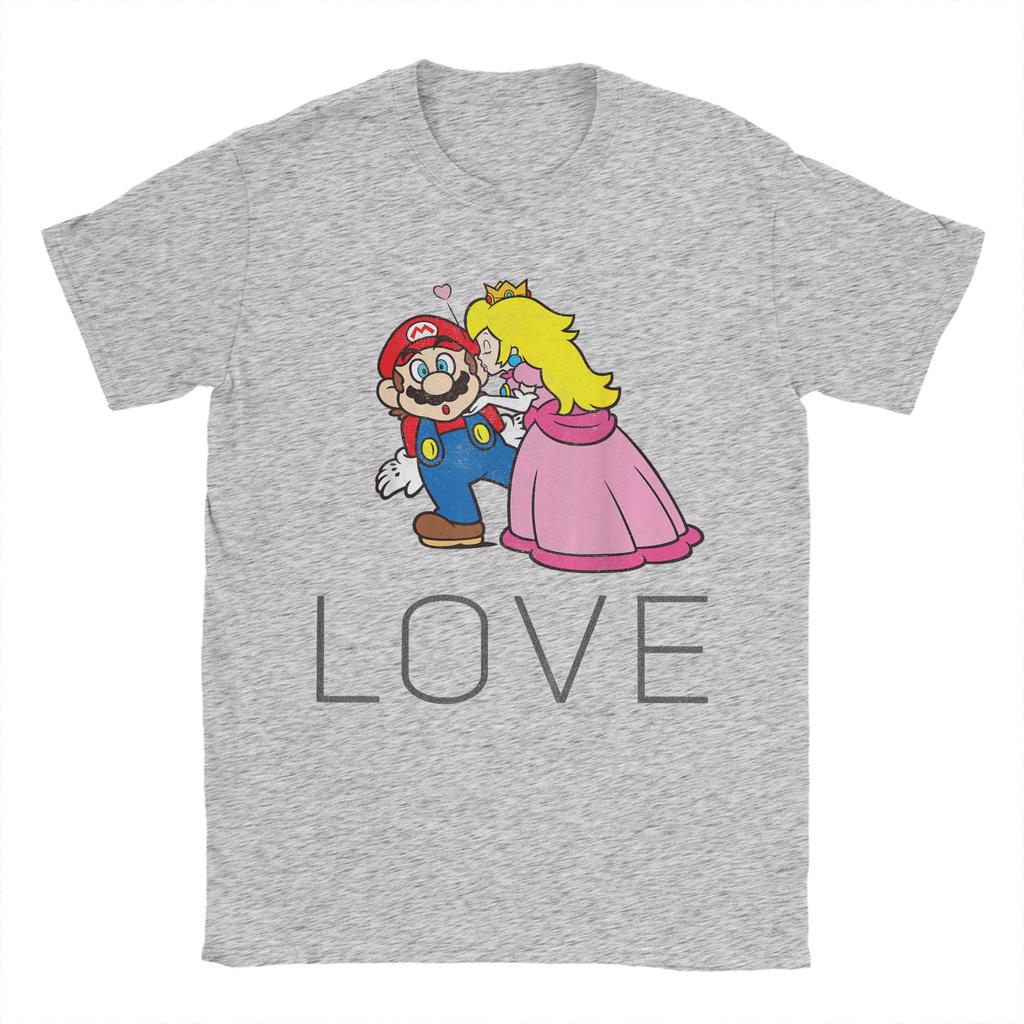 Unisex Super Marios Princess Peach Kiss Love T Shirt  Cotton Tops Vintage Short Sleeve Crewneck Tee Shirt Big Size TShirt