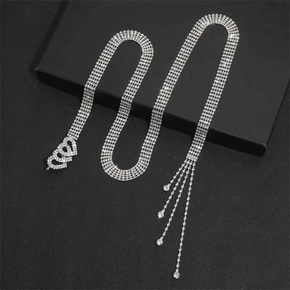 Double Heart Buckle Rhinestone Chain Belt Gold Silver Color Waist Chain Belt  Gift