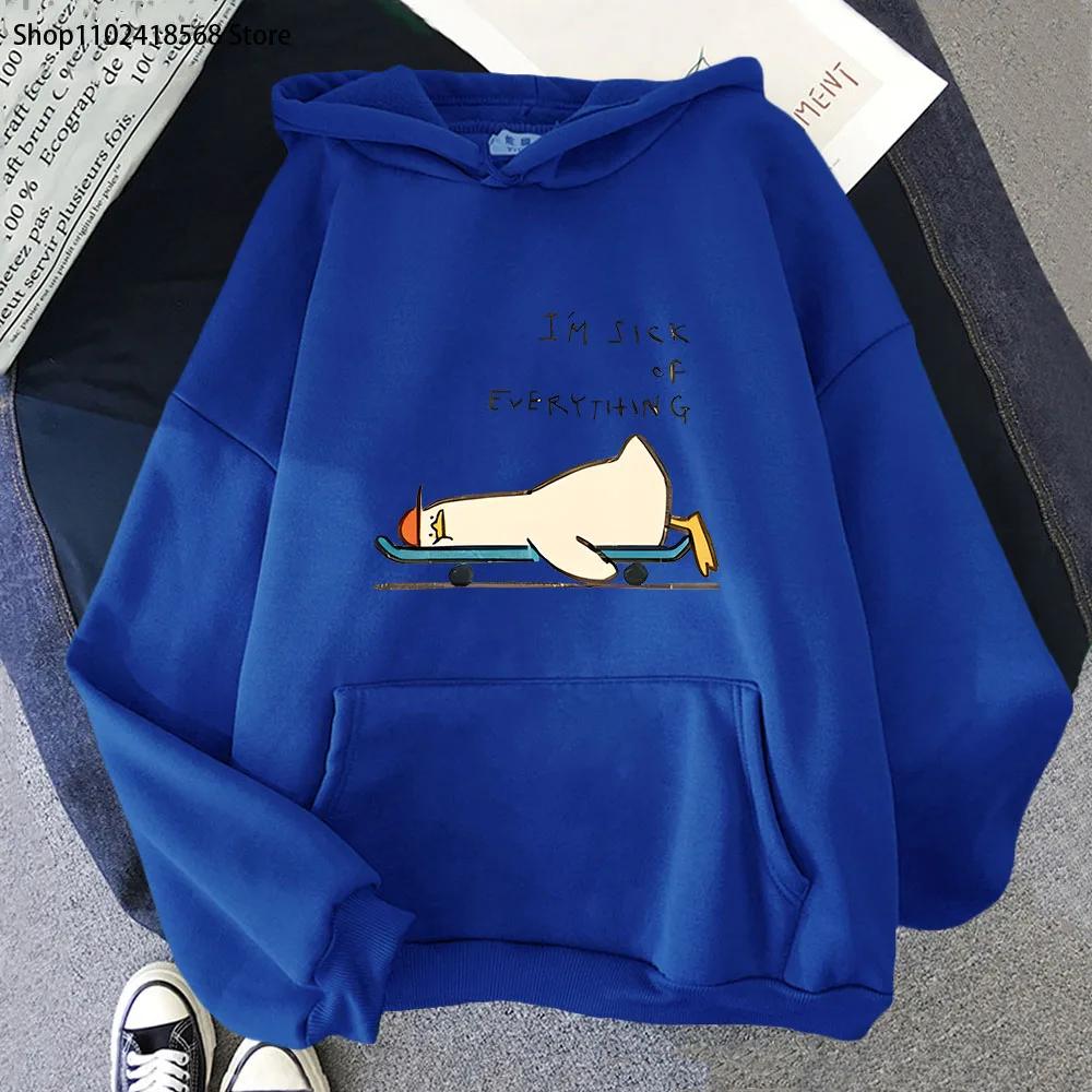 Cartoon Anime Duck Hoodies I'm Sick of Everything Sweatshirts Y2k Top Long Sleeve Street Streetwear Women Men Coat