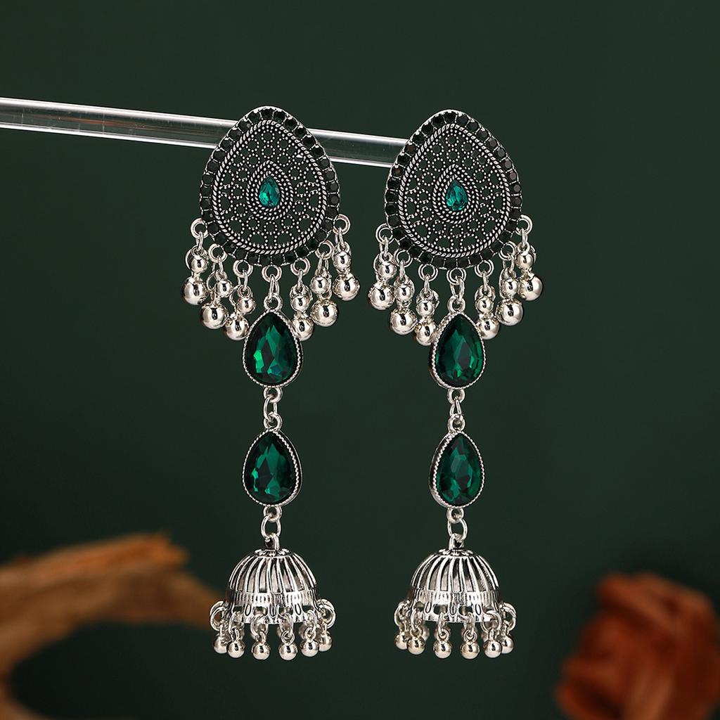 Diamond-Encrusted Water Drop Wind Chime Earrings For Women, Retro Luxury Temperament Long Hollow Fringed Earrings