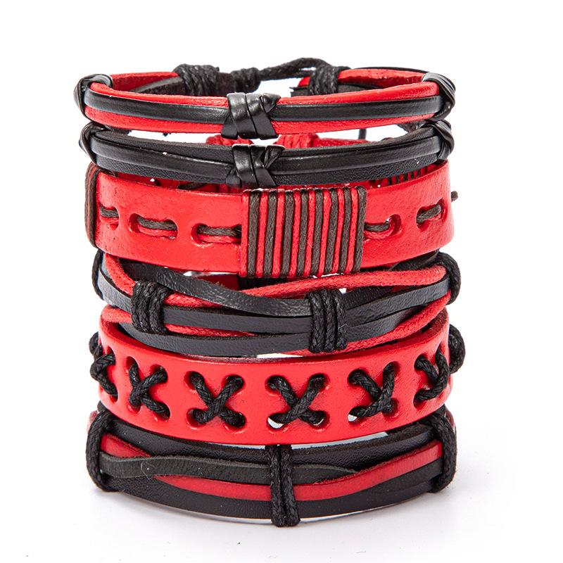 1 Mode-Armband Wikinger-Armband Für Männer Handgelenk-Armbänder Geflochtenes Totenkopf-Hand-Schmuckstück Verstellbares Leder-Set-Armband Für Leder