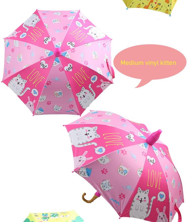 Children's Umbrella, Black-Coated Straight Automatic Umbrella, Student Umbrella for Sun and Rain, Black-Coated Sun Protection, Plus Features