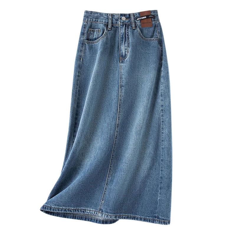 High Waist A-Line Denim Skirt: Retro Mid-Length, Back Slit, Meat-Covering, Women's Niche Leather Brand