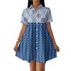 Women's Casual Loose Fit Shirt Dress Button Front Short Sleeve Collar Dress with Floral Print and Border Pattern Suitable for Daily Wear