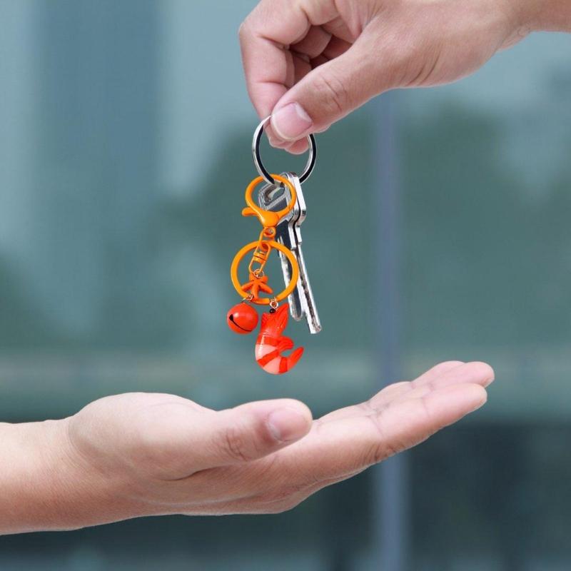 Cartoon Simulation Lobster Keychain Artistic Resin Pendant Bell Embellished Decoration For Girls Bag Accessories