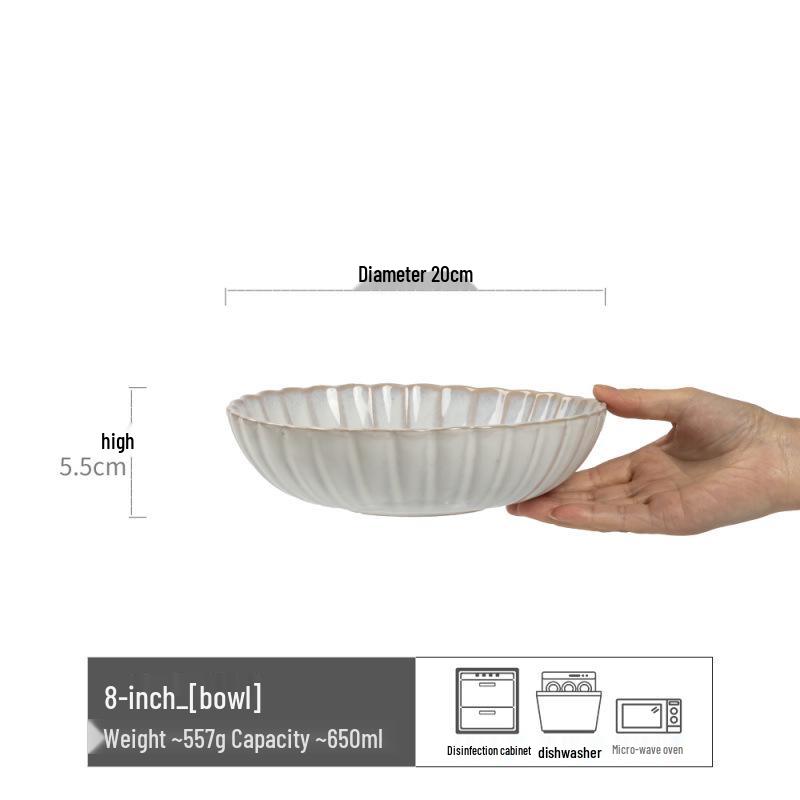 Japanese Retro Ceramic Open Bowl – Glossy Vegetable, Salad & Soup Bowl, Simple Large Tableware
