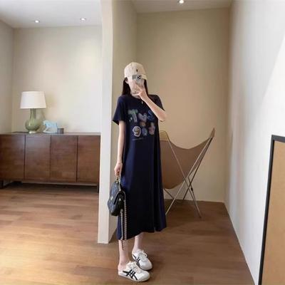 T-shirt Dress Women's Short-sleeved Long Style Summer Loose and Casual Knee-length Size