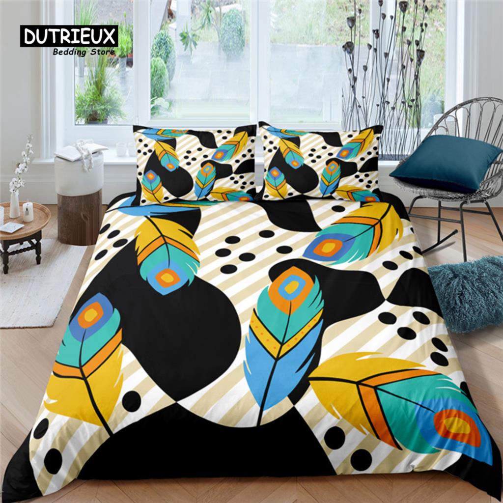 Home Living Luxury 3D Peacock Feather Bedding Set Comfortable Duvet Cover Set Kids Bedding Set Queen and King EU/US/AU/UK Size