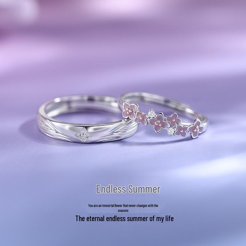 

Endless Summer S925 Sterling Silver Couple Rings with Enamel Design - Perfect Gift for Him & Her Women s Ring [Platinum Color]