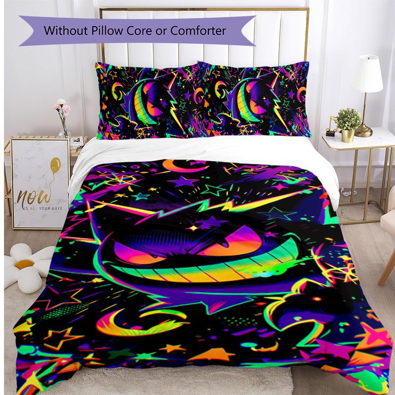 Pokémon Pattern Printed 3PCS Bedding Set, Soft Skin-Friendly Washable Duvet Cover & Pillowcases Set