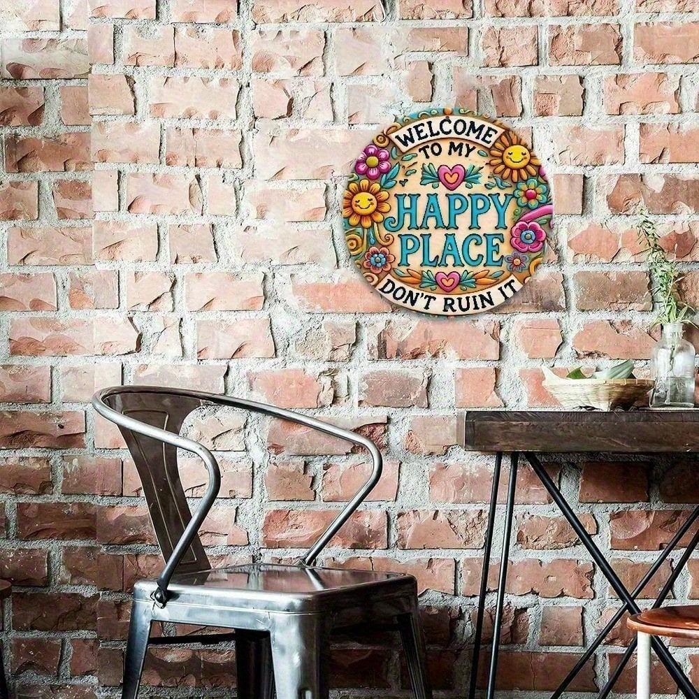 Vintage Wall Art Metal Sign Welcome To My Happy Place Home Decor Gift