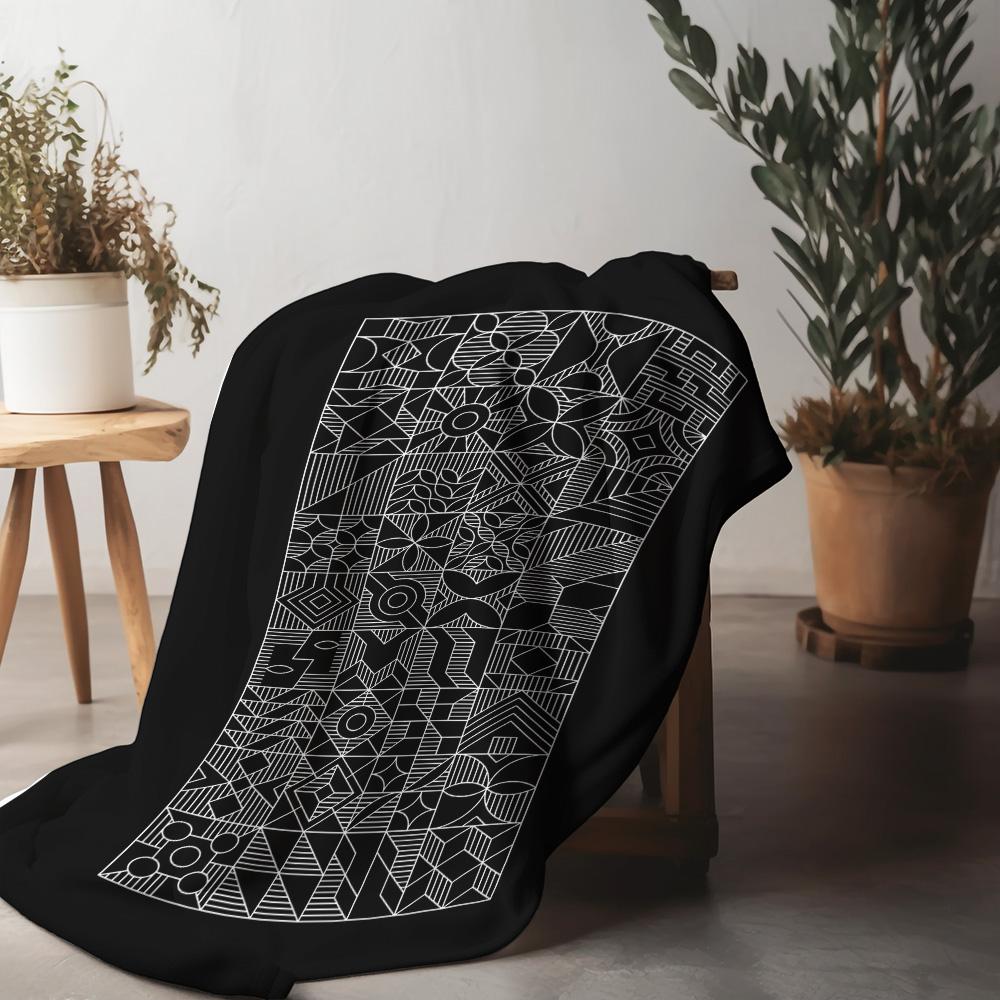 Abstrakter Geometrischer Print Fleece Decke Überwurf Weich Warm Dekorativ Sofa Bett Abdeckung Geschenk