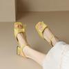Summer women's square heel sandals casual and comfortable soft sole large size women's shoes new buckle square head solid color wide strip sandals