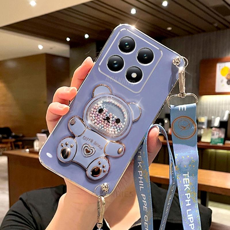 

Mi14t Crossbody Lanyard Bear Silicone Case On For Xiaomi Mi 14t Pro Mi14 14 T 13t 12t 11t 10t 15 Holder Cover Xiaomi14t Mi14tpro for mi 14