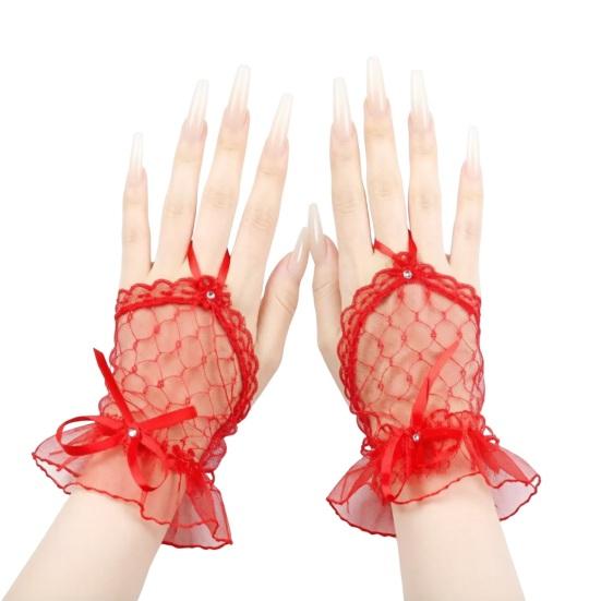 Women Lace Gloves Fingerless Mesh Gloves with Bow Embellishment for Wedding Princess Style Stage Performance Ballet Party Cosplay Bridal Accessories