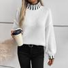 Vintage Loose Knitwear Pullover Sweater Long Sleeve Stand Color Multicolor Top for Autumn Winter