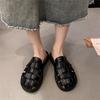 Women's Flat Bot Hollow Woven Sandals Open Toe Slip-On Summer Oes Korean Sle  Knot PU Material Rubber Sole