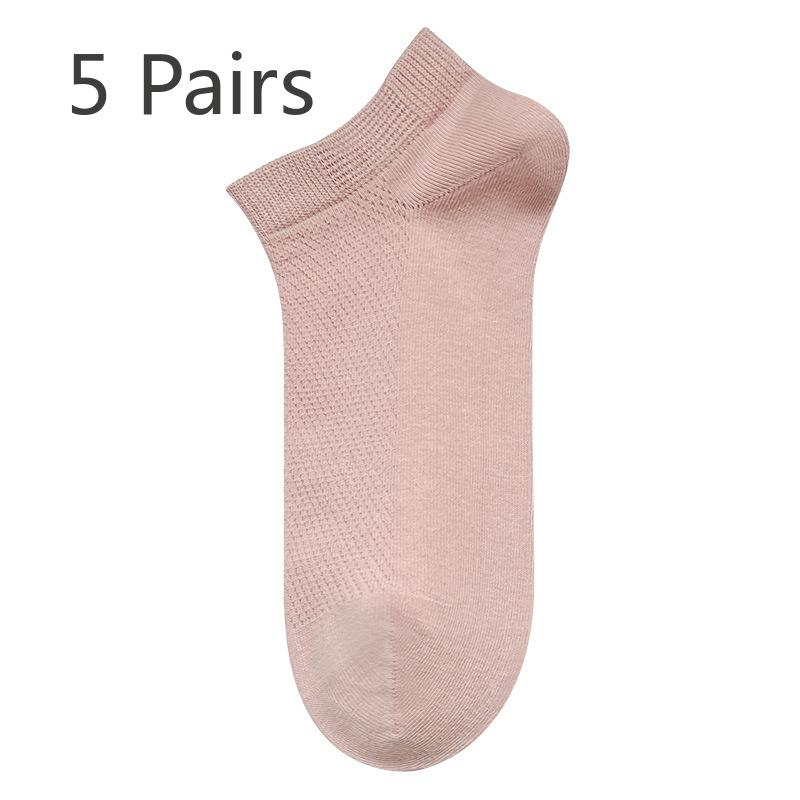5 Pairs of Women's Summer Cotton Breathable Mesh Boneless Deodorant Wicking Sweat Low Top Boat Socks