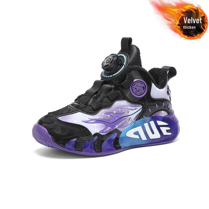 Kids' Waterproof Leather Sports Shoes: Lightweight Running & Basketball Sneakers with Rotary Button for Fall/Winter.