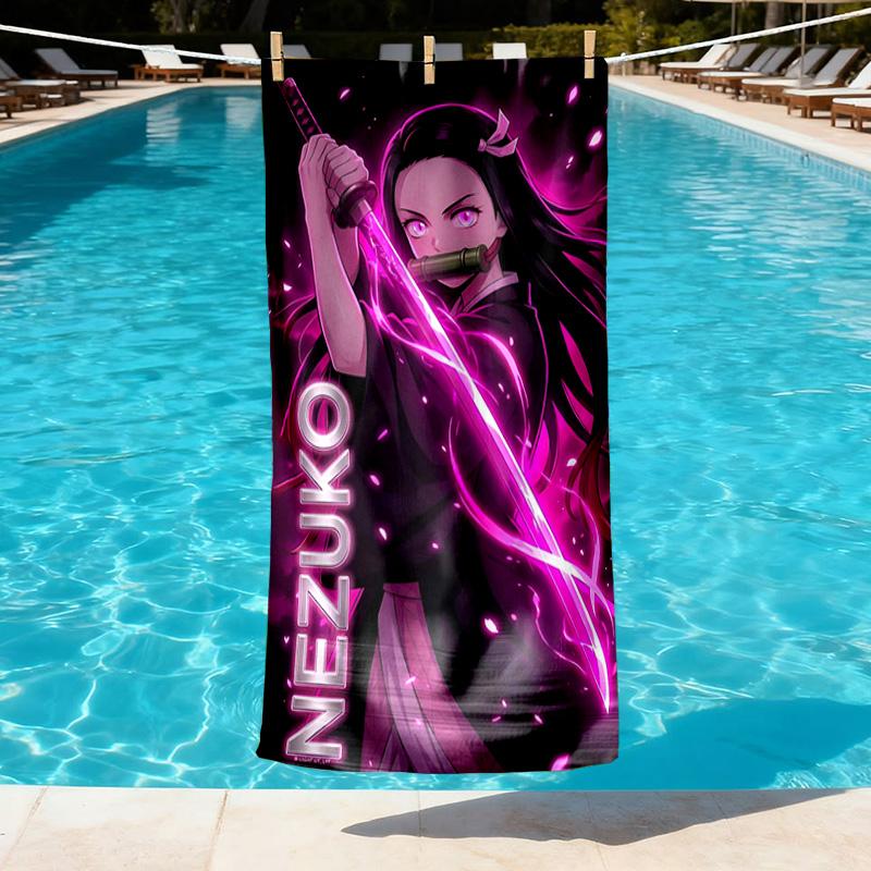Demon Slayer Print Beach Towel Design, Soft, Lightweight. for Home Bathroom, Spa, Pool, Yoga, Surfing, Camping, Gift for Family, Friend