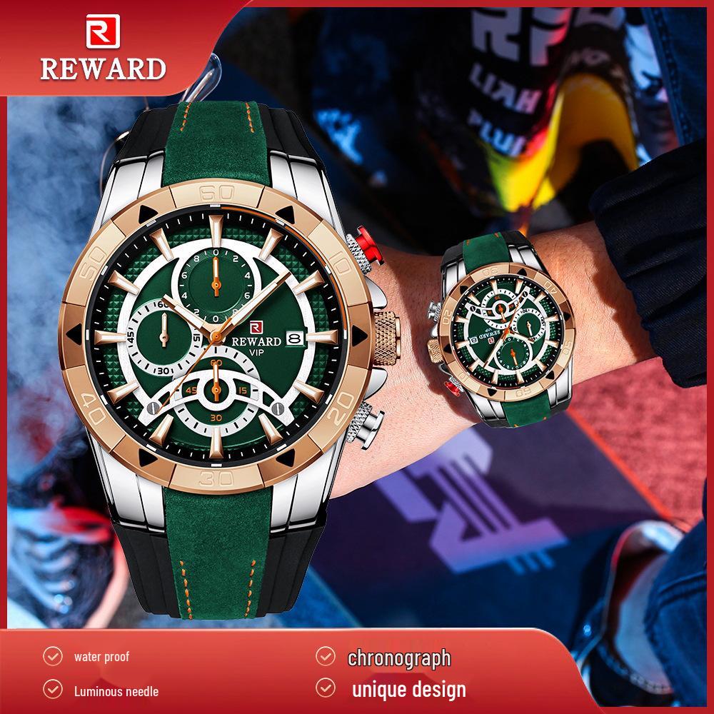 Herren-Chronographuhr - Wasserdicht, Leuchtend, Farbblockiertes Silikonarmband, Sportliches Design