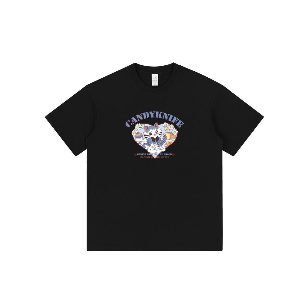 Lazy Style Pure Cotton Cute Kitten Short Sleeve Casual T-Shirt for Summer