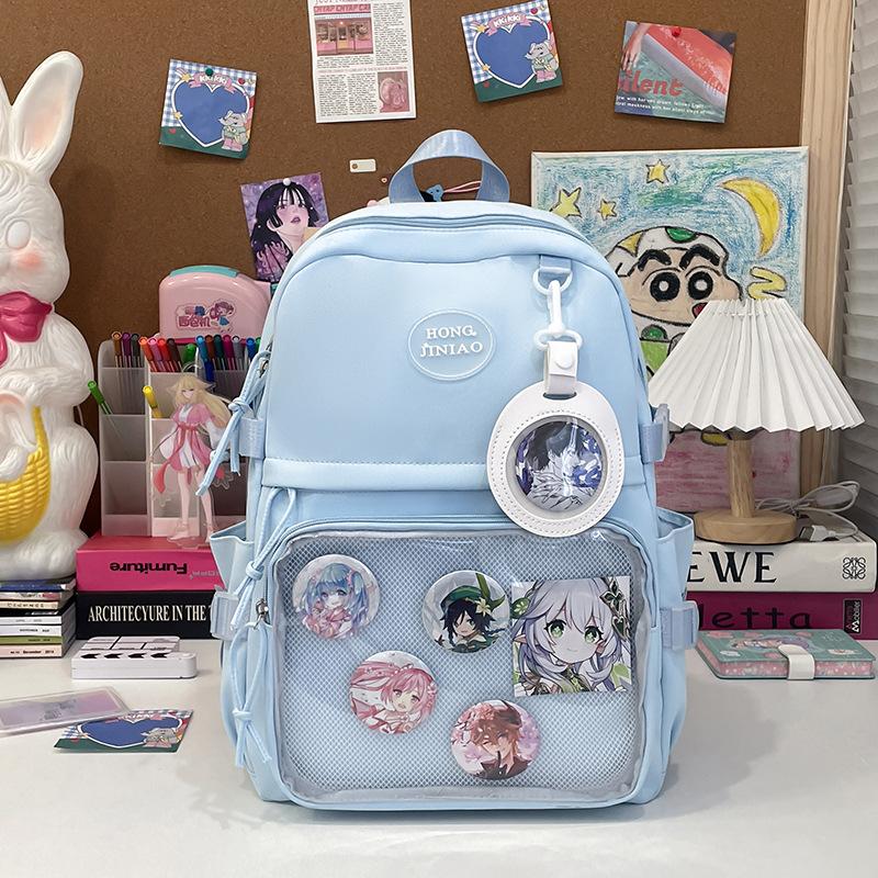 Schoolbag Double shoulder transparent pain bag Student 2nd to 6th grade Junior high school large capacity schoolbag Millet bar storage pain layer 