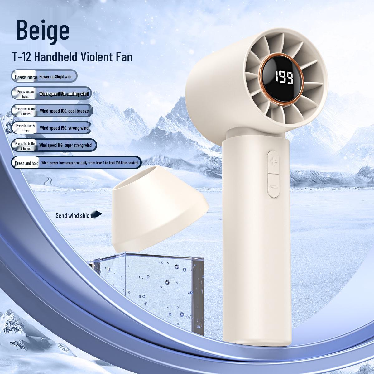 Southeast Asia 2025 T12 Bladeless USB Handheld Mini Fan with Digital Display