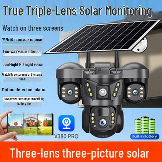 4G Triple-Lens Solar Camera with HD Night Vision & WiFi Connectivity