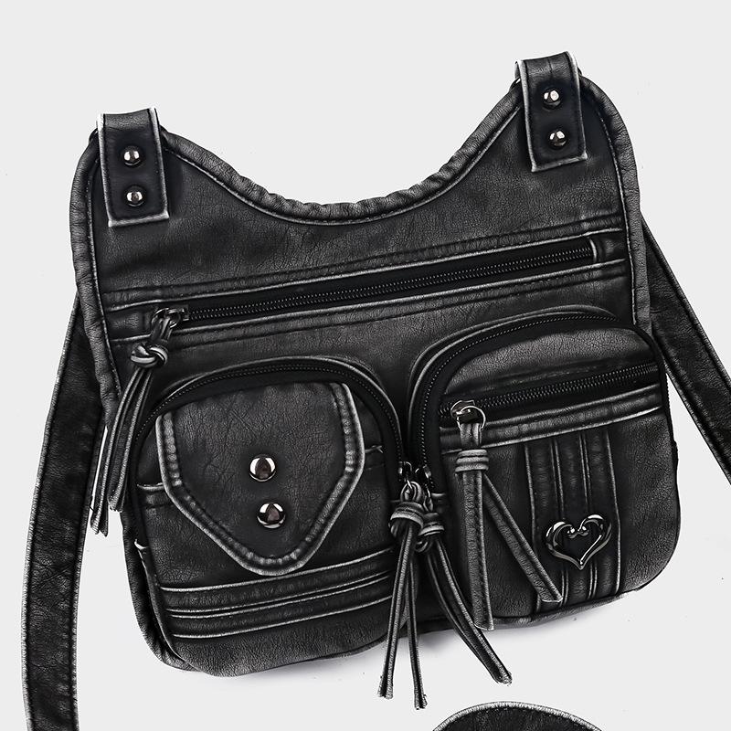 

Винтажная сумка через плечо Spice Street Унисекс Американская сумка для мотоцикла Сумка Cool Drag с несколькими молниями 2025 года Сумка для мотоцикла 15X4X14CM серый