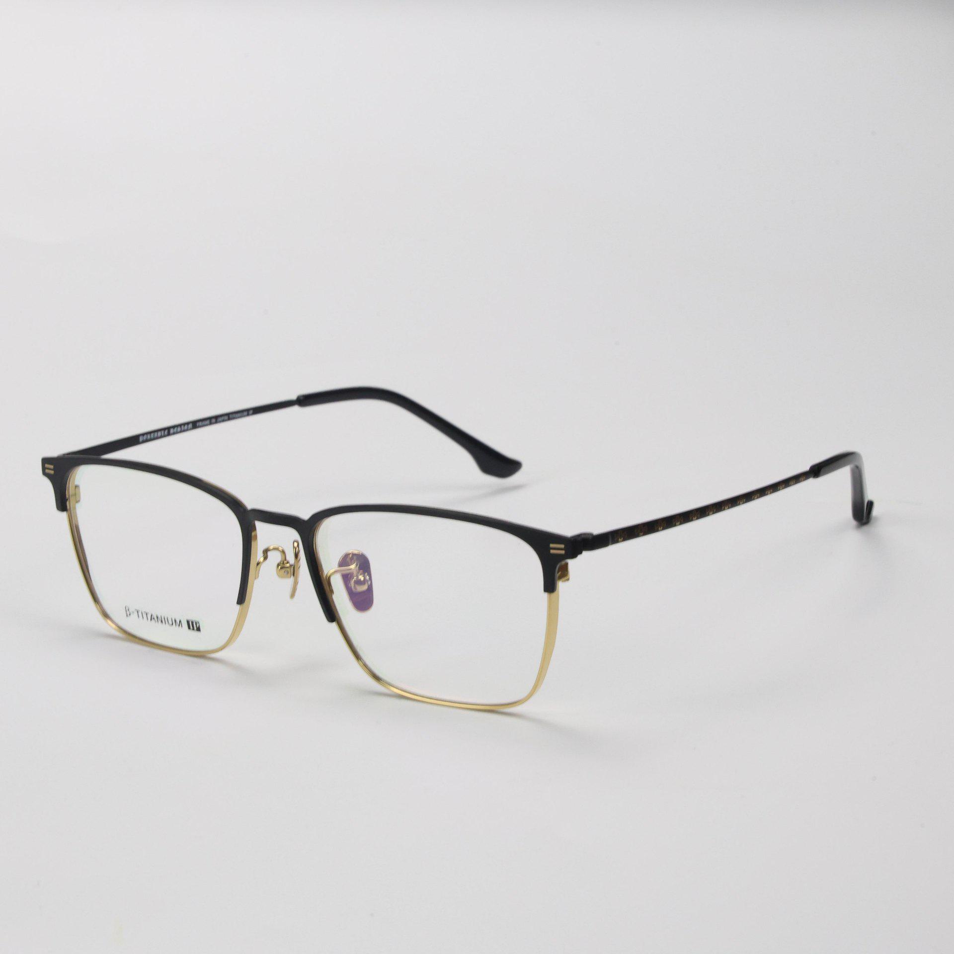 Men s Retro Full Frame Pure Titanium Eyeglass Frame - Model 6613, Compatible with Prescription Lenses чёрный/золотой