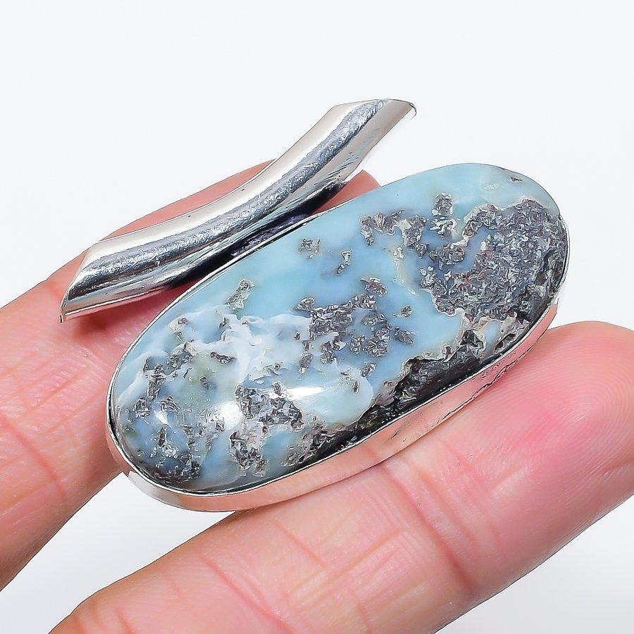 Natural Larimar Gemstone Handmade 925 Sterling Silver Jewelry Pendant 1.14" n1G61