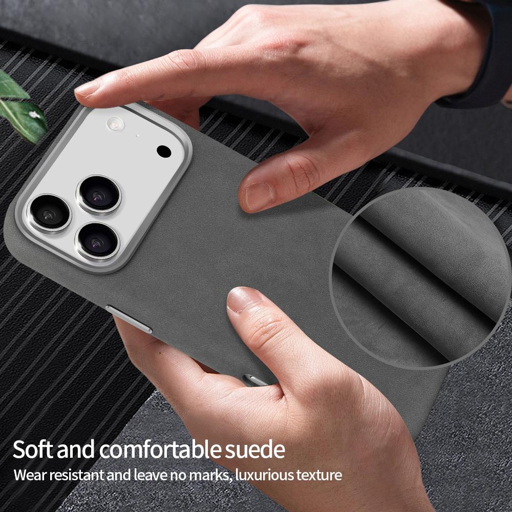Husă Magnetică de Lux pentru Telefon pentru IPhone 17/16/15 Pro Max Piele Sintetică Tip Suede cu Protecție Metalică pentru Obiectivul Camerei
