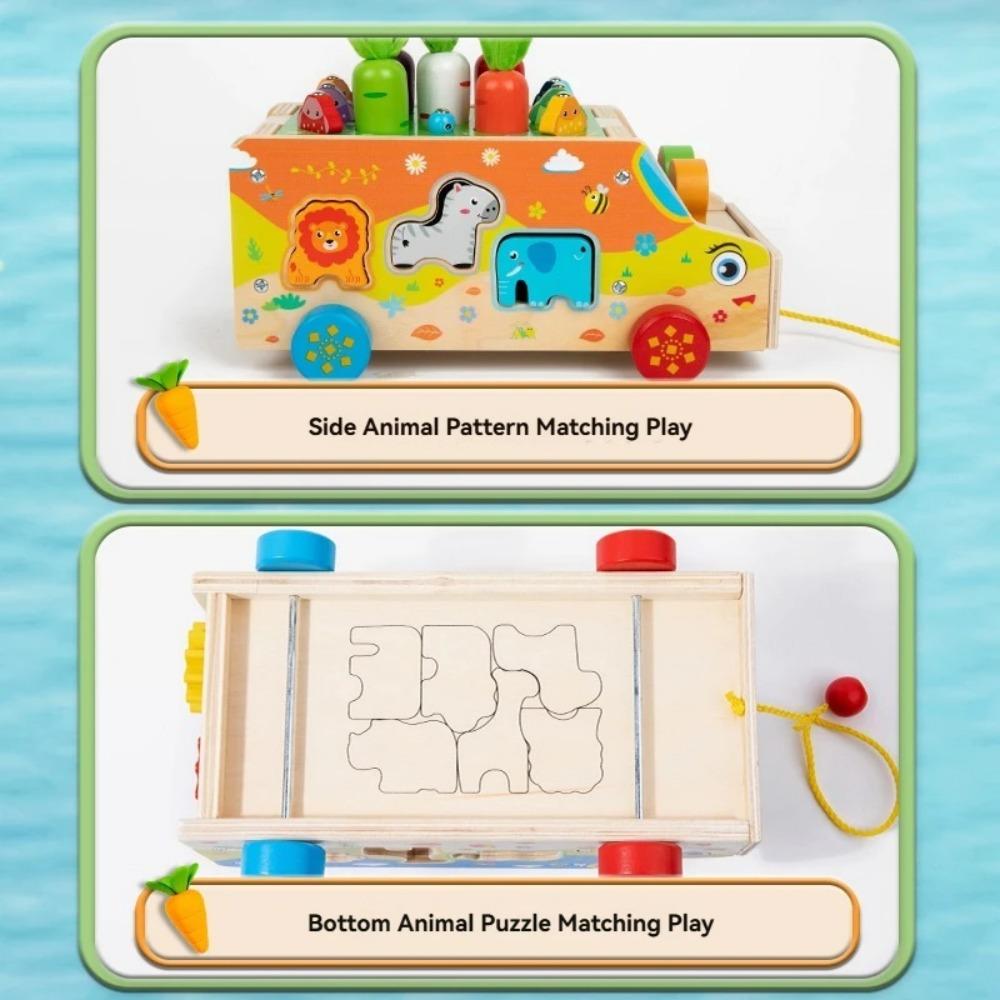 Children's Wooden Multi Functional Animal Shape Matching Toy Puzzle Pulling Carrot Game Baby Fishing Cart Building Blocks