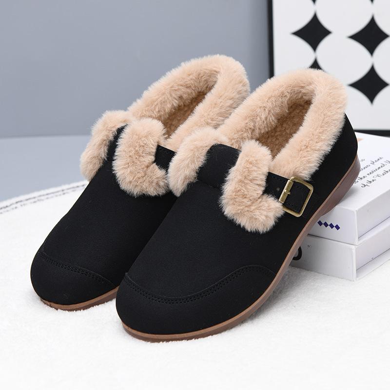 New Retro Fleece Round Toe Flat One-foot Warm Bean Shoes Women's Frosted Cotton Shoes