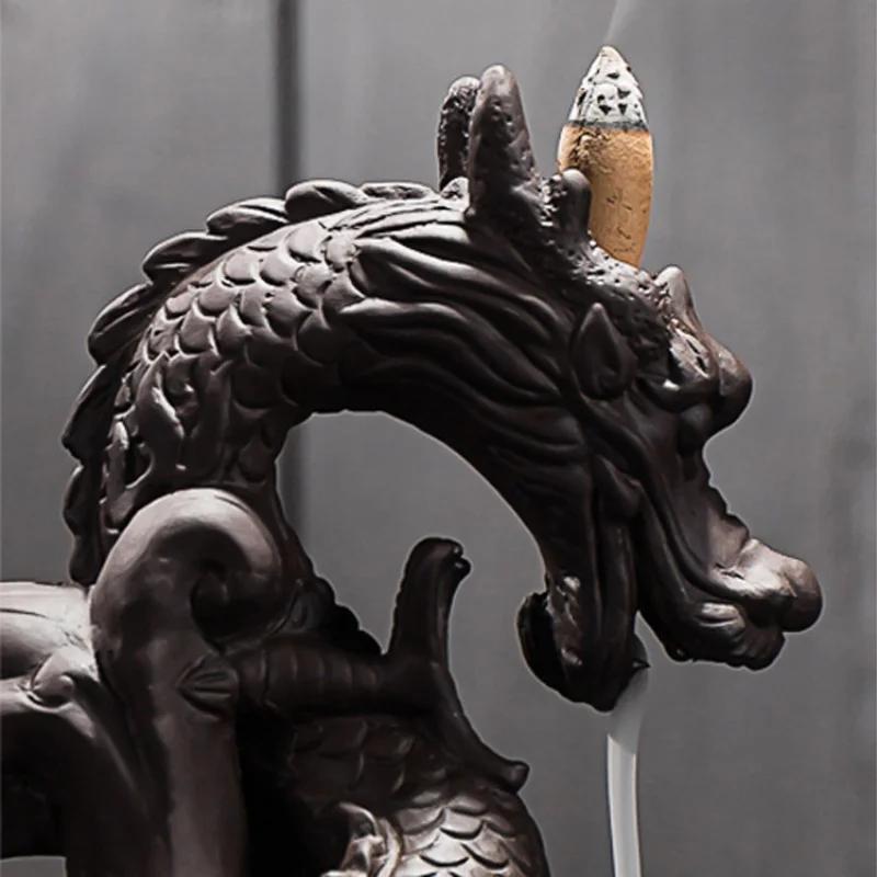 Ceramic Dragon Design Backflow Incense Burner Creative Home Decor With Crystal Ball (Without Incense)