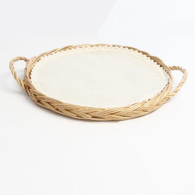 Handwoven Rattan Food Plate Kitchen Storage Wicker BreadBasket Dessert Cake Platter Dinner Serving Tray Round Ellipse Tea Trays