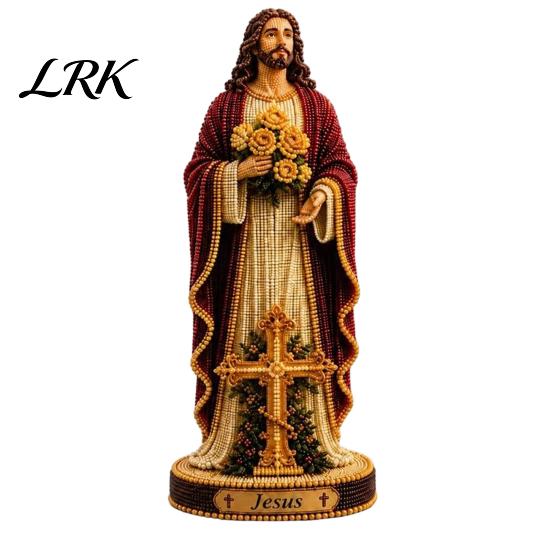 Beading Needle Thread Kit Sacred Jesus Statue 3D Beaded DIY Kit, Christian Cross Faith Pray, Handmade Cute Beginner Craft Set, Step by Step, Peaceful A