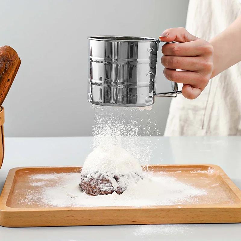 Baking Flour Sifter Food Strainers Powder Stainless Steel Hand-held Reusable Sieve for Flour Cup Shakers Kitchen Baking Tools