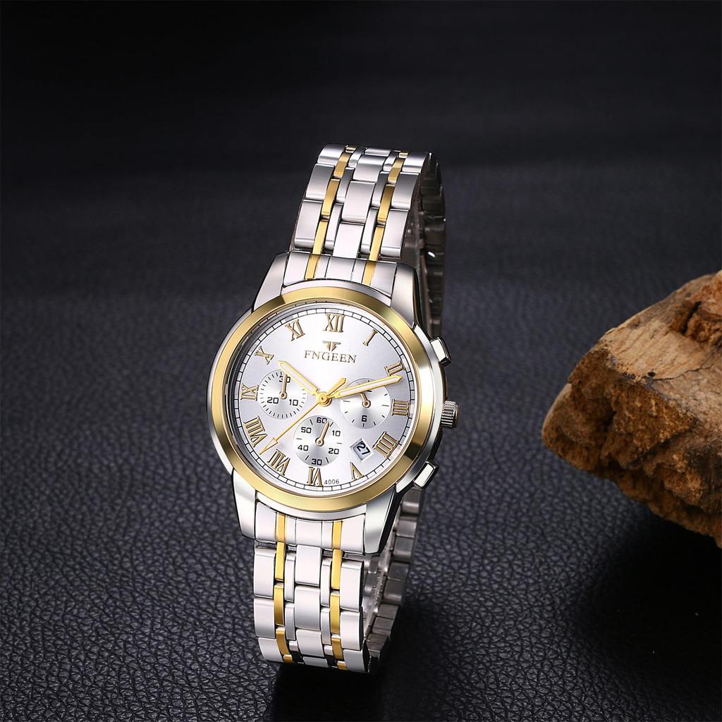 Roman Numerals Analog Simple Watch with Calendar, 3ATM Water Resistance, Stainless Steel Strap, Casual Business Style for Men and Women - Perfect