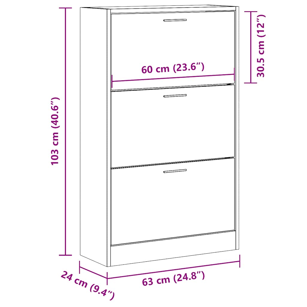 Shoe Cabinet Smoked Oak Finish 63 x 24 x 103 cm Engineered Wood