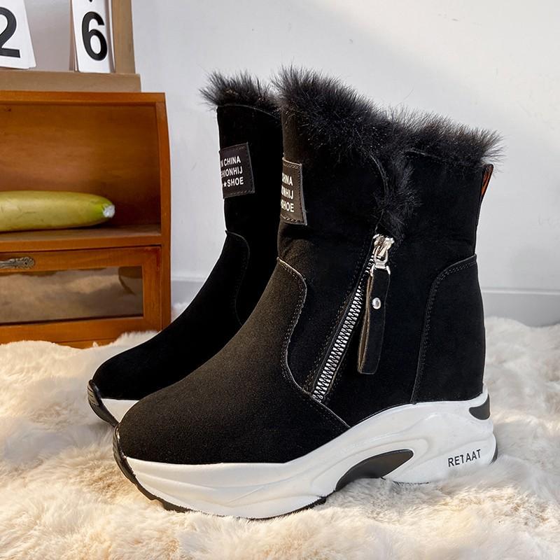 

Осенне-зимние новые сапоги на толстой подошве с утолщенным каблуком, модные термоботинки из хлопка, средней длины, с рукавами-трубами, однотонные, короткие 35 чёрный