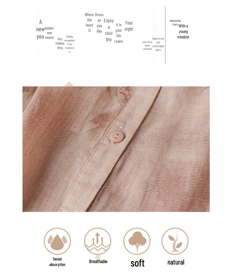 3365 Women's Lightweight Ink Bamboo Print Summer Ramie Top - Breathable & Unique Style