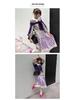 French Polka Dot Lace Patchwork Irregular Purple Midi Satin Skirt for Early Autumn