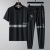 Summer Time Ice Silk Short Sleeve T-shirt Set Men's Casual Relaxed Breathable Sports Large Size