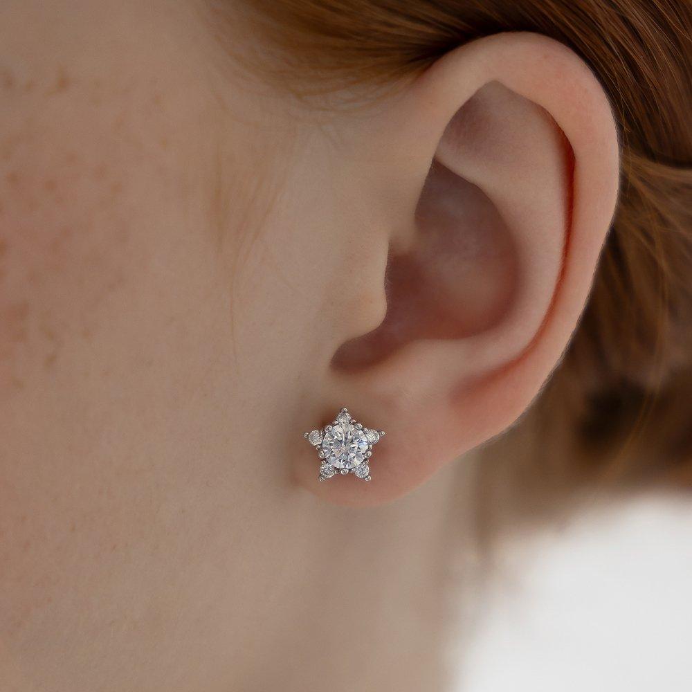 (925 Silver) Shine Star Stud Earrings Ec3232